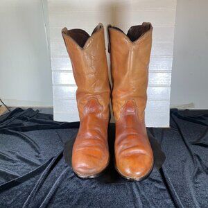 Acme Western Cowboy Boots: All Brown Leather Work Boot, Men's 11.5D